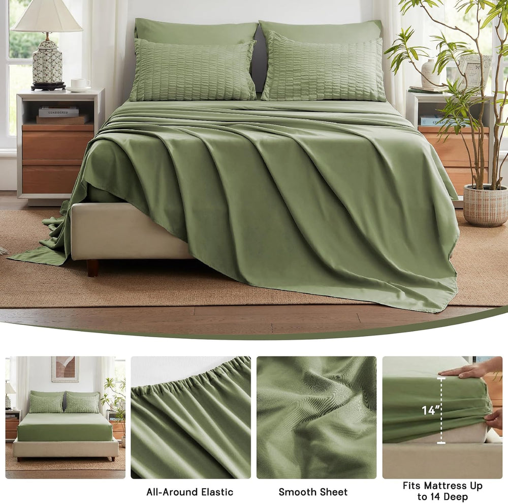 Full Size Comforter Sets 7 Piece, Olive Green Bed in a Bag Full Bedding Set