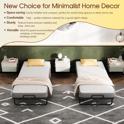folding bed with mattress for adults, single size, side view