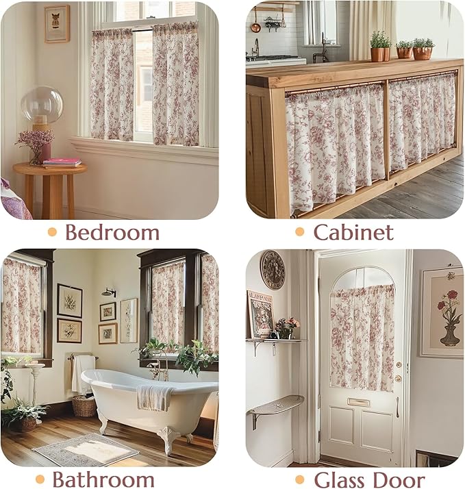 jinchan Floral Linen Tier Curtains 45 Inch Farmhouse Botanic Christmas - Image 4