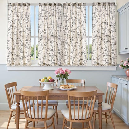 jinchan Floral Kitchen Curtains 54 Inch Linen Tier Curtains Farmhouse Cafe Half - Image 8