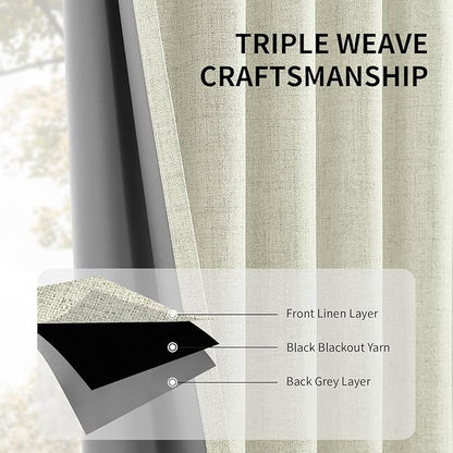 CUCRAF Linen 100% Blackout Curtains 96 Inch Length 2 Panels Set, Back Tab and - Image 4