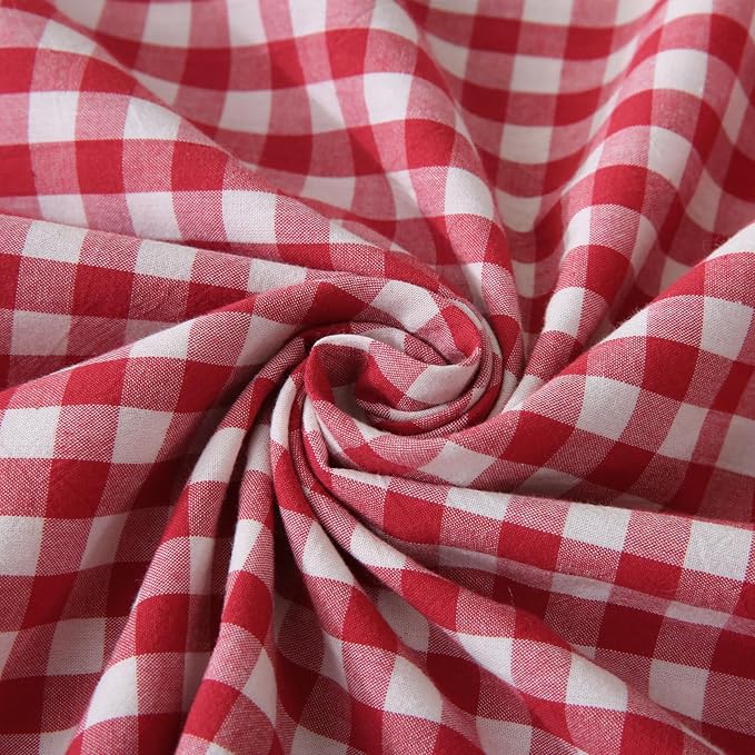 Red/White Plaid Pillow Shams King Size Set of 2, Shabby Checkered Ruffle Pillow - Image 6