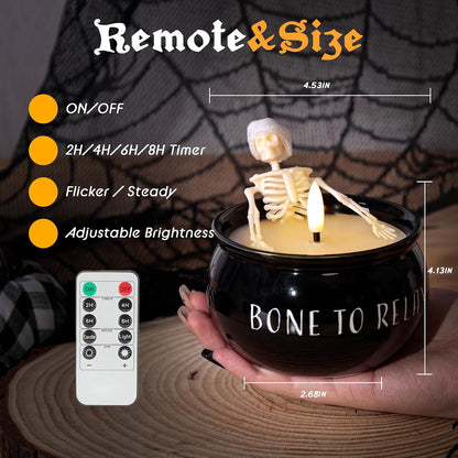 Halloween Flameless Candles 2 Pack, Skeleton Bath Battery Operated Decor