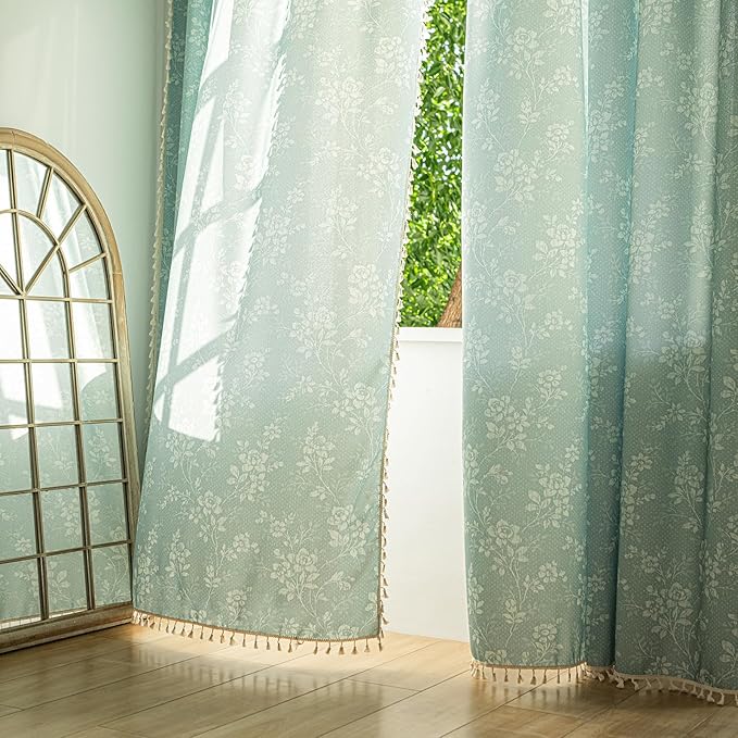 ENJOYBRIDAL Floral Curtains 63 Inch Length Sage Green Farmhouse Drapes Living - Image 5