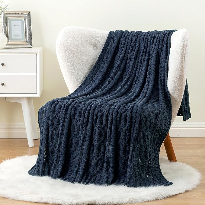 Battilo Navy BlueThrow Blanket for Couch, Chenille Knit Throw Blanket, Super - Image 2