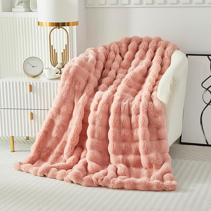 Faux Fur Throw Blanket for Couch Cozy Fuzzy Soft Plush Thick Fluffy Fleece by Casa+Carina