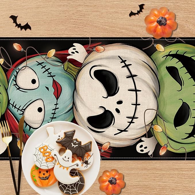 Halloween Jack O Lantern Pumpkin Table Runner, Jack Green Monster Sally Ghost - Image 4