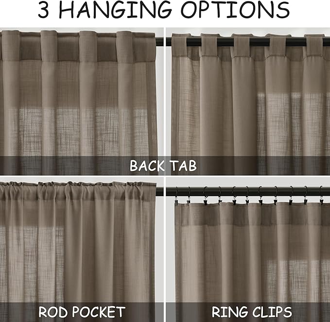 Dark Taupe Linen Curtains 120 Inch Extra Long - Image 3