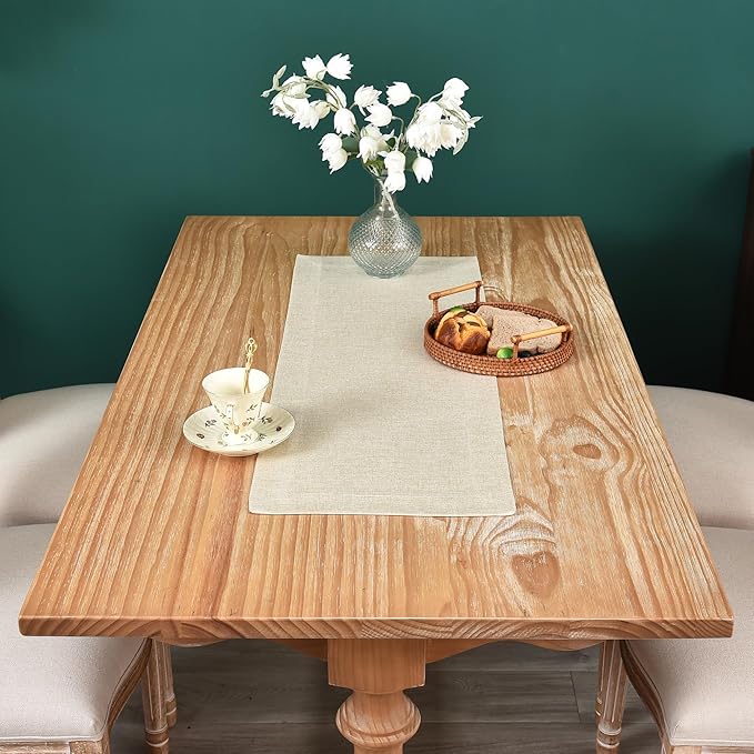 NEWISHER Farmhouse Rustic Table Runner Solid Beige Rectangular Table Runners - Image 3