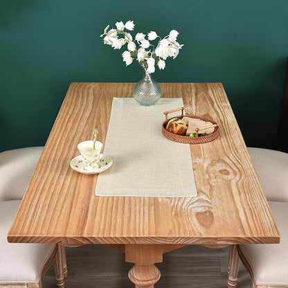 NEWISHER Farmhouse Rustic Table Runner Solid Beige Rectangular Table Runners - Image 3