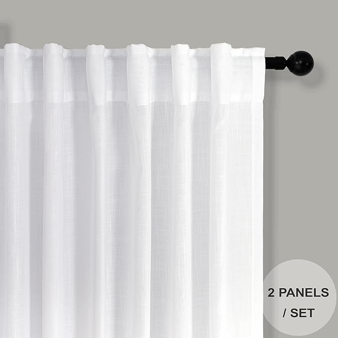 102 Inch Curtains White Linen Drapes - Image 2