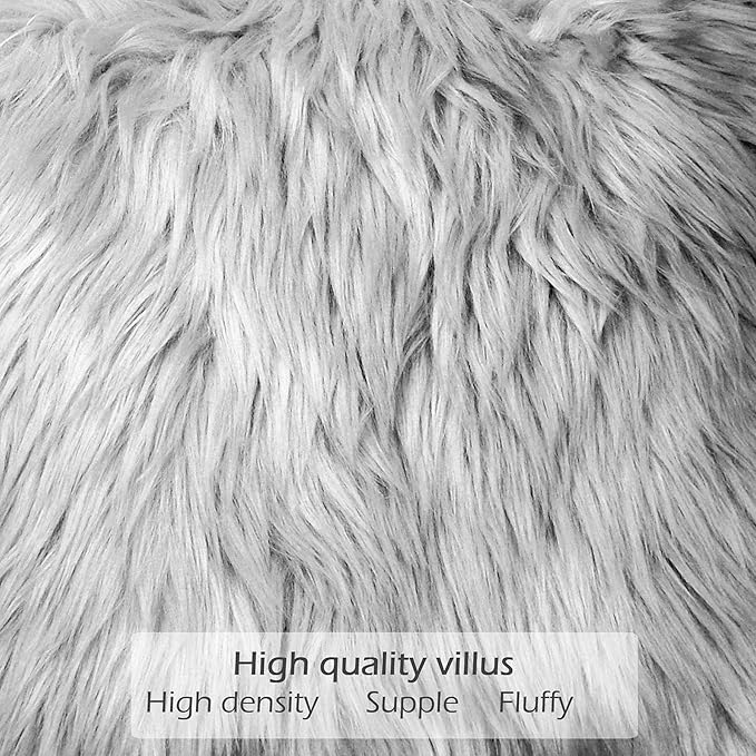 LIGICKY Set of 2 Decorative Grey Lumbar Fluffy Throw Pillow Cover Faux Fur - Image 4