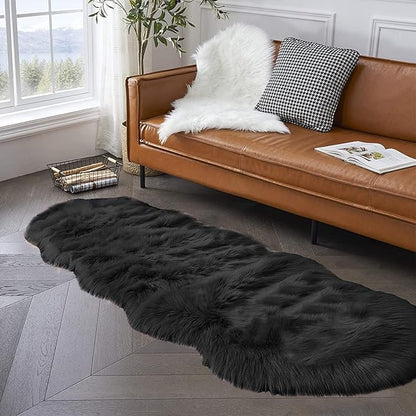 Latepis Black Runner Rugs 2x6 Faux Sheepskin Fur Rug - Image 2
