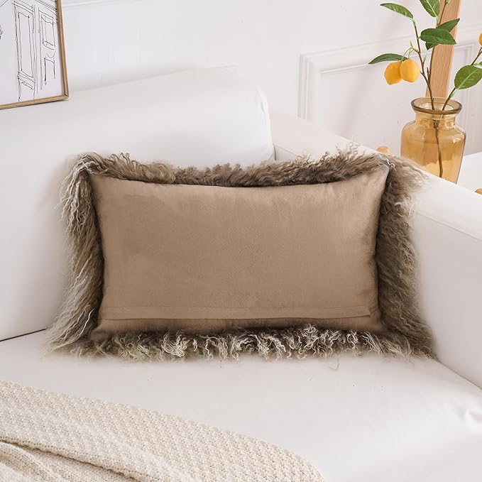 Genuine Mongolian Lamb Fur Pillow Cover – 12"x20" Rectangular Cushion Case – - Image 5