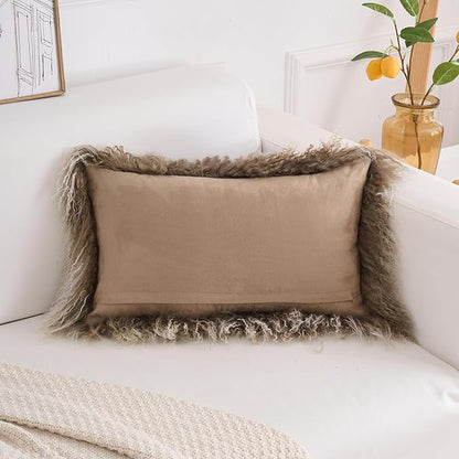 Genuine Mongolian Lamb Fur Pillow Cover – 12"x20" Rectangular Cushion Case – - Image 5