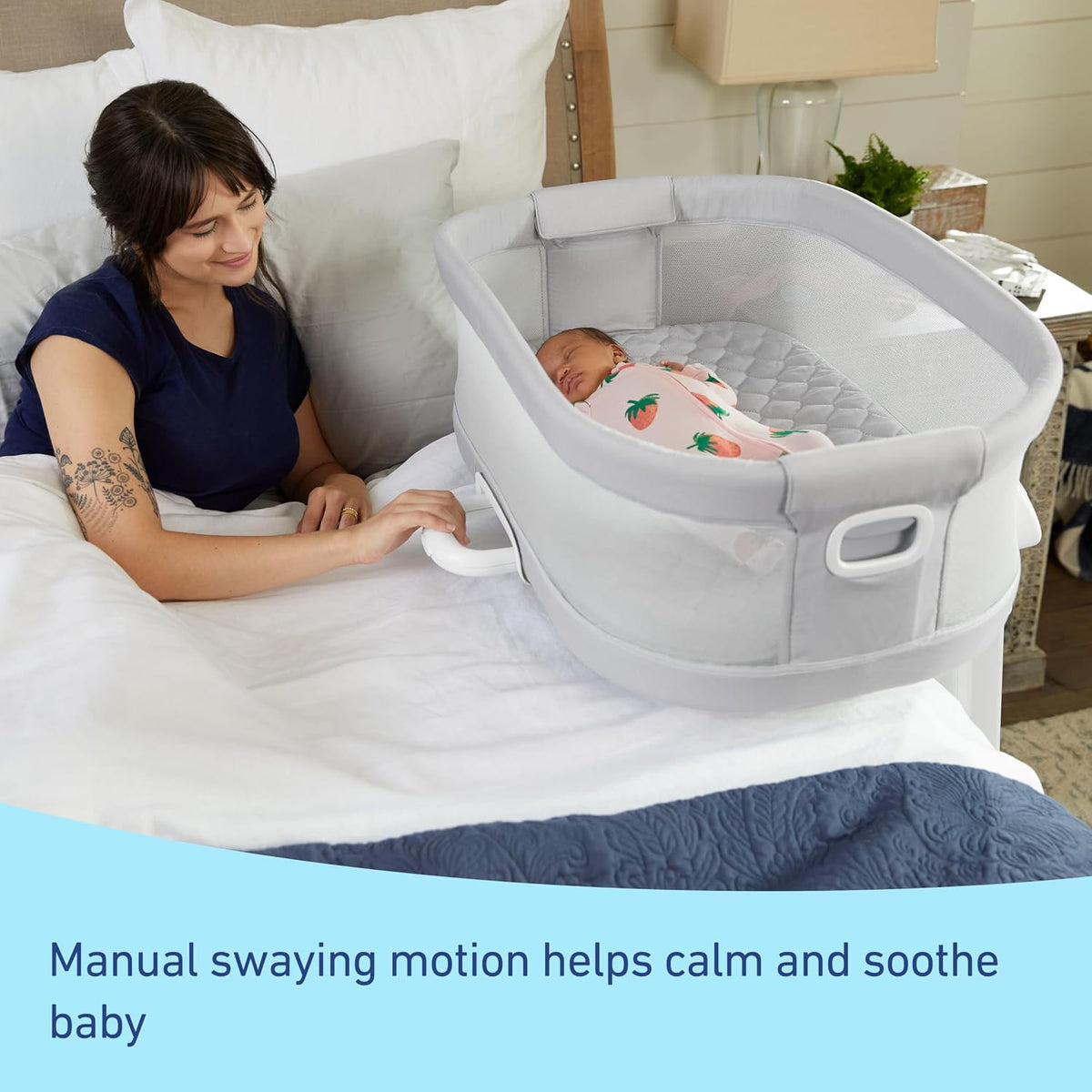 graco dreammore deluxe bedside bassinet, skyler, close-up detail