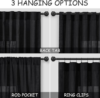 Nanspring Extra Long Black Linen Curtains 108 Inches Long 2 Panels Set - Image 2