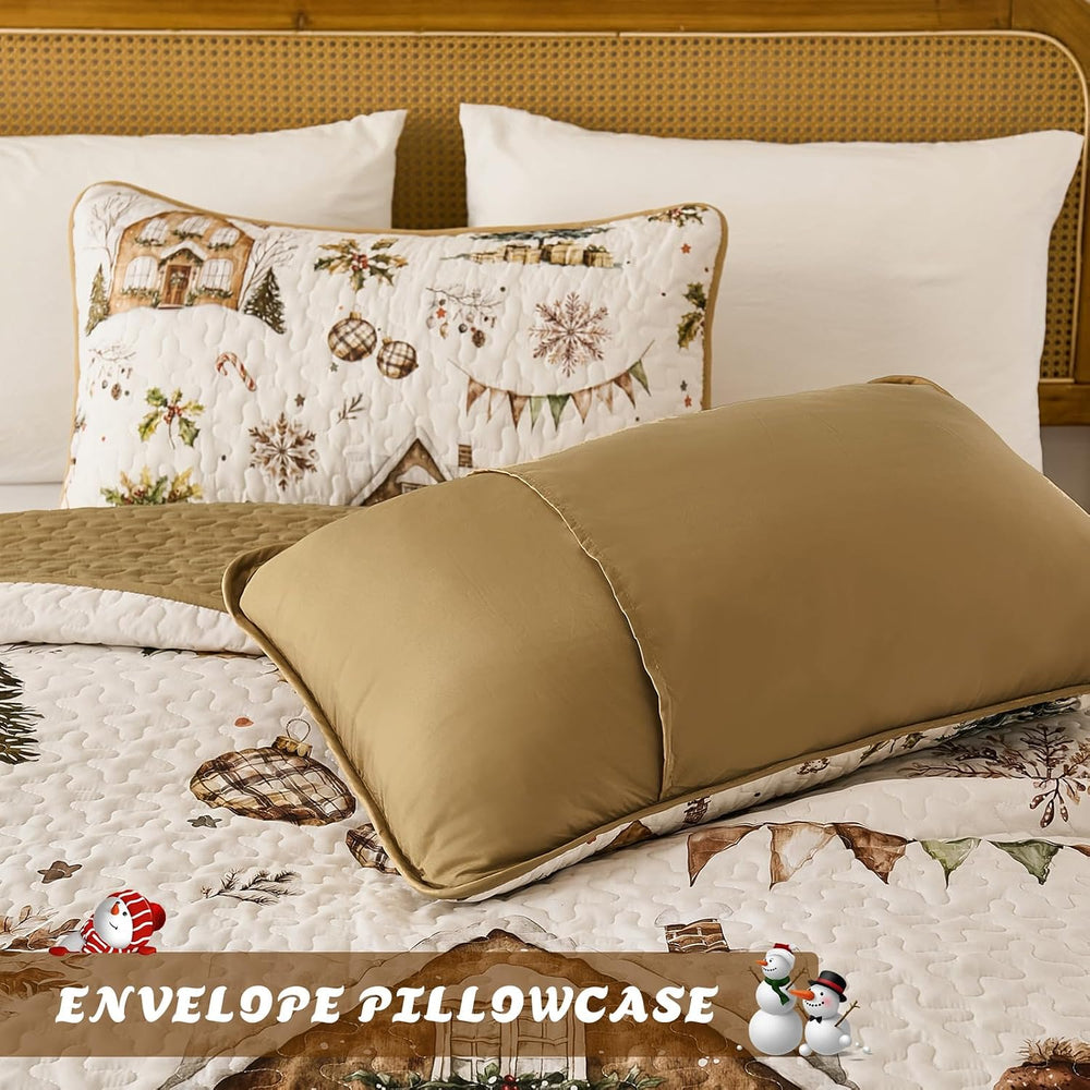 Djoymock Christmas Quilt Set Queen, Reversible Holiday Bedspread