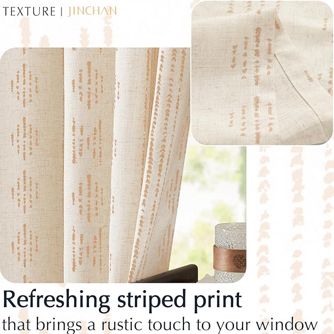 jinchan Boho Kitchen Curtain Linen Tier Curtain Bohemian Cafe 36 Inch Geometric - Image 6