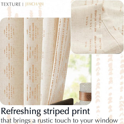 jinchan Boho Kitchen Curtain Linen Tier Curtain Bohemian Cafe 36 Inch Geometric - Image 6