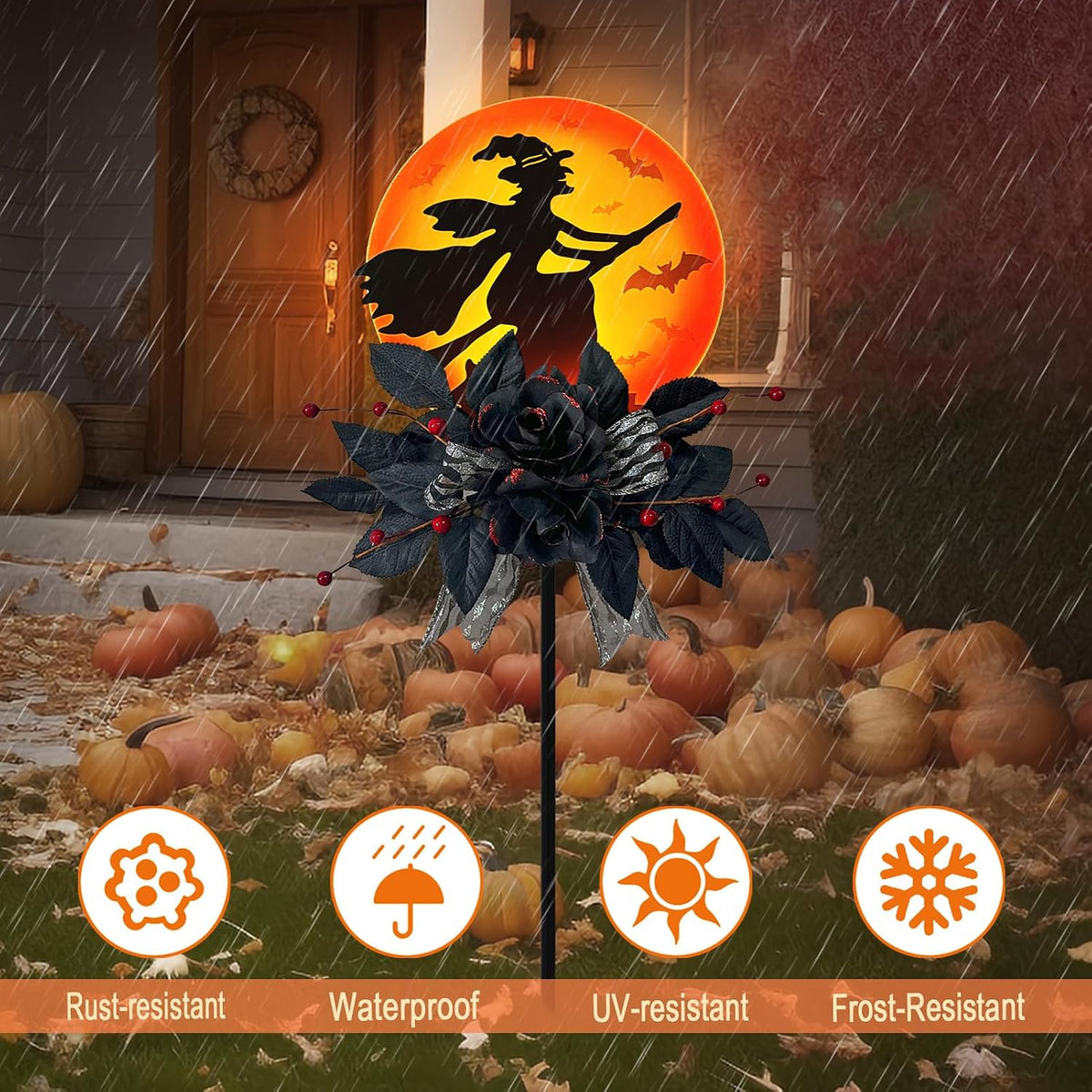WAIU Solar Witch Scene Garden Stake Lights, Spooky Outdoor Yard Sign for Halloween Festive Decor