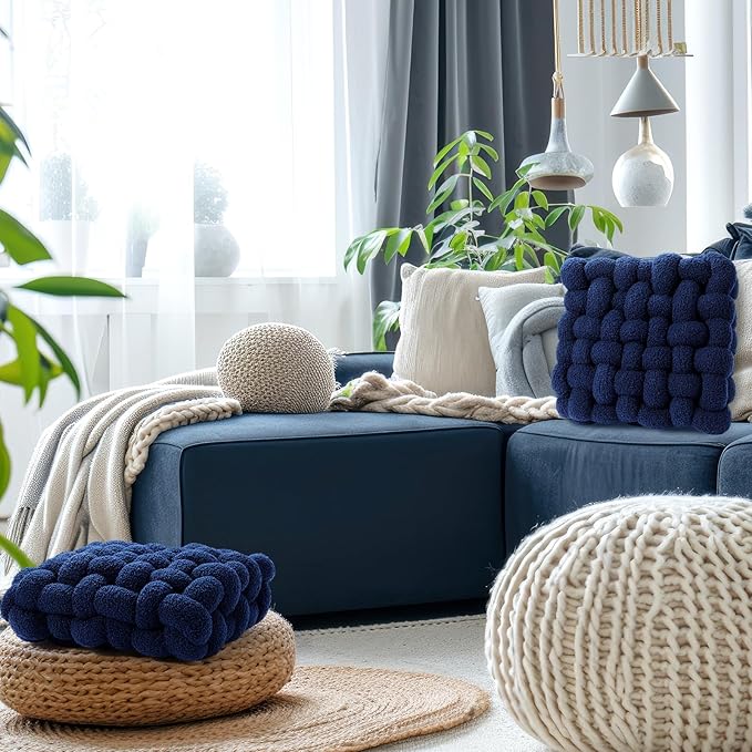 Wenqik 2 Pcs Knot Pillows Square Knotted Plush Throws Soft Accent Pillows - Image 7