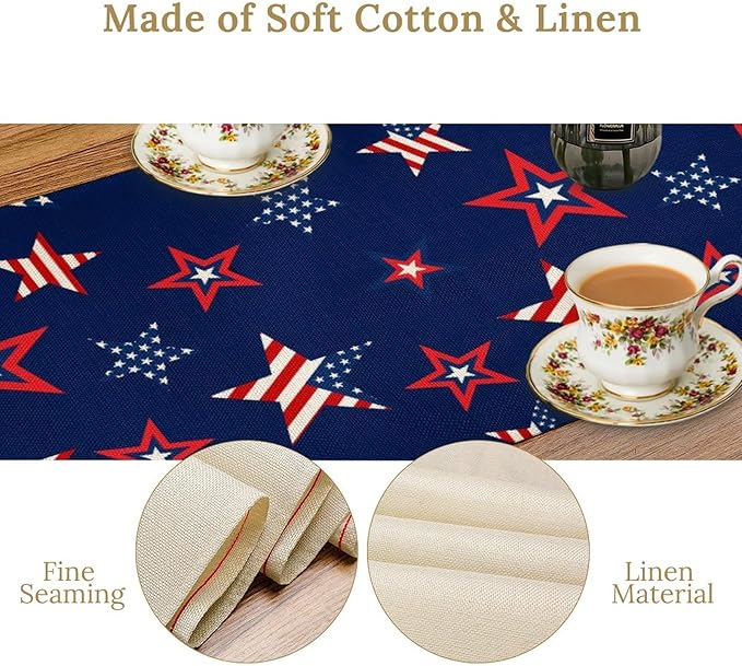 4th of July Patriotic Table Runner, Memorial Day Independence Day Freedom Stars - Image 4