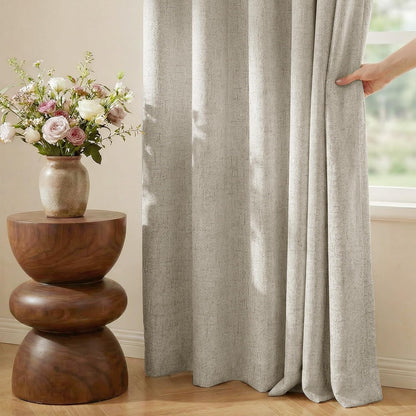 nicetown beige linen blackout curtains 84 inches long showing dimensions