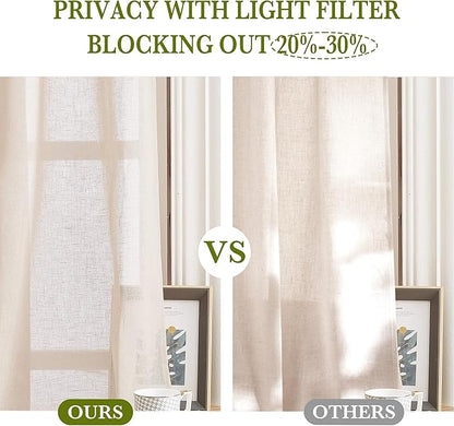 NICETOWN 90 inch Beige Curtains Linen Sheer Faux Flax Window Drapes, Grommet - Image 4
