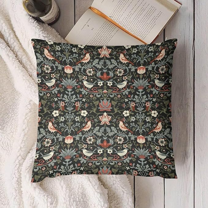 William Morris Floral Original Throw Pillow Covers Boho Chic Retro Floral Bird - Image 4