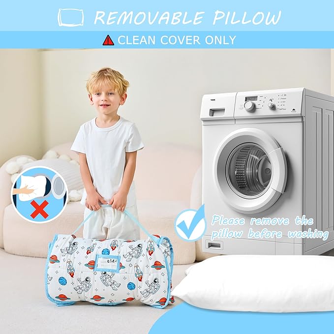 Toddler Nap Mat with Pillow and Blanket, Extra Large Rolled Napping Mats - Image 6