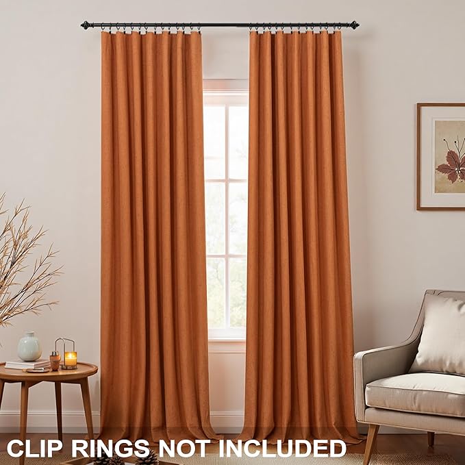 KOUFALL Bohemian Curtains for Dining Room, Burnt Orange Linen Boho Farmhouse - Image 3