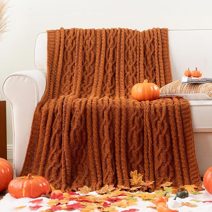 Battilo Caramel Throw Blanket for Couch, Rust Throw, Super Soft Warm Chenille - Image 2