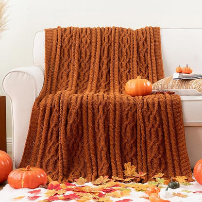 Battilo Caramel Throw Blanket for Couch, Rust Throw, Super Soft Warm Chenille - Image 2