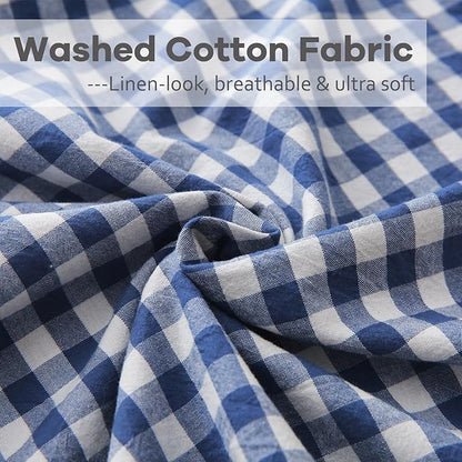 2 Pack Navy Blue White Plaid Ruffle Gingham Throw Pillow Covers, 100% Washed - Image 6