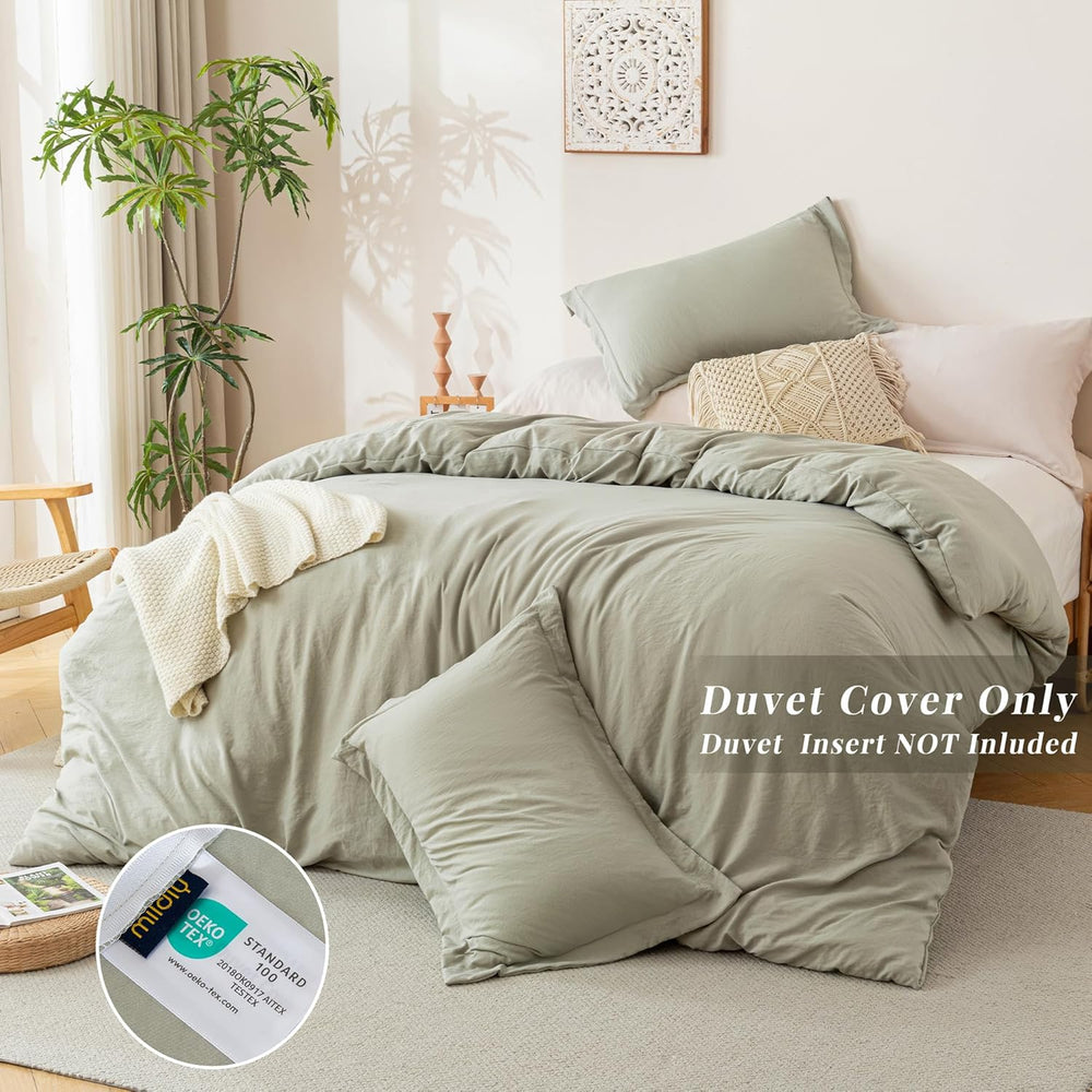 MILDLY Duvet Cover Queen Ultra Soft Comforter Cover Set 3pcs, Mist Sage