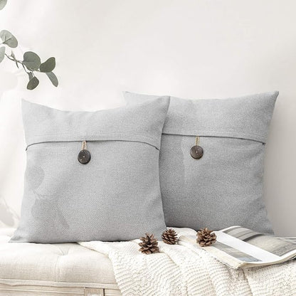 Phantoscope Pack of 2 Farmhouse Throw Pillow Covers Button Vintage Linen Solid by Phantoscope