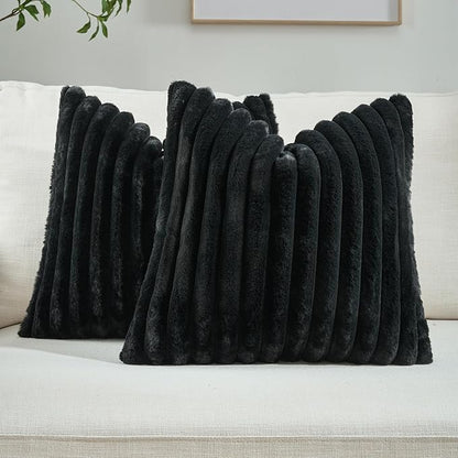 FUTEI Black Throw Pillow Covers Set of 2, 26x26 Inch Striped Texture Euro by FUTEI