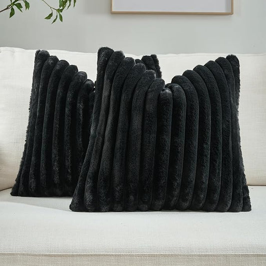FUTEI Black Throw Pillow Covers Set of 2, 22x22 Inch Striped Texture Cushion by FUTEI