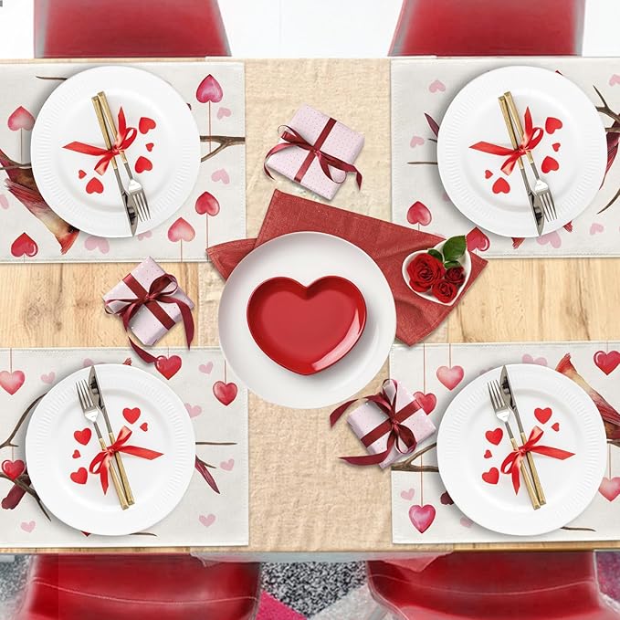 Valentines Day Cardinal Placemats Set of 4, Anniversary Wedding Home Kitchen - Image 6
