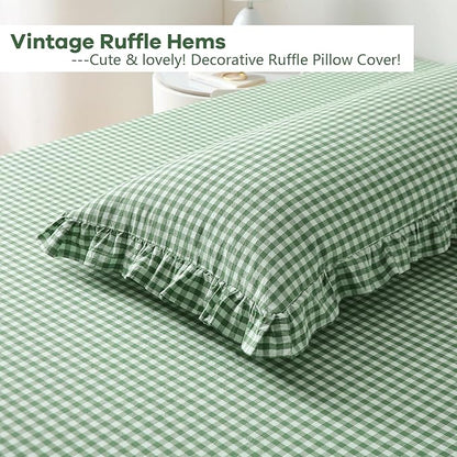 Christmas Green White Plaid Ruffle Gingham Bedding Body Pillow Cover, 100% - Image 4