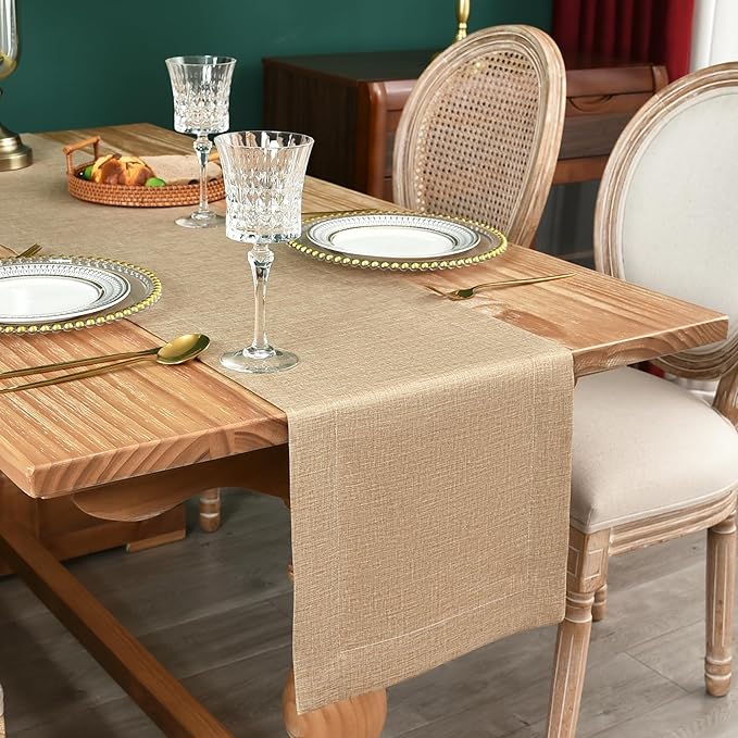 NEWISHER Farmhouse Rustic Table Runner Solid Flaxen Rectangular Table Runners by Newisher