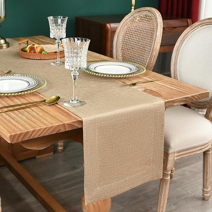 NEWISHER Farmhouse Rustic Table Runner Solid Flaxen Rectangular Table Runners by Newisher