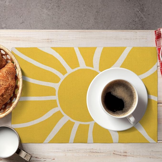 Yellow Sunshine Placemats Set of 4, Abstract Modern Sun Decorative Table Mat 12 - Image 7