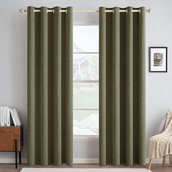 MIULEE Linen Texture Curtains for Bedroom Solid 100% Blackout Thermal Insulated by MIULEE