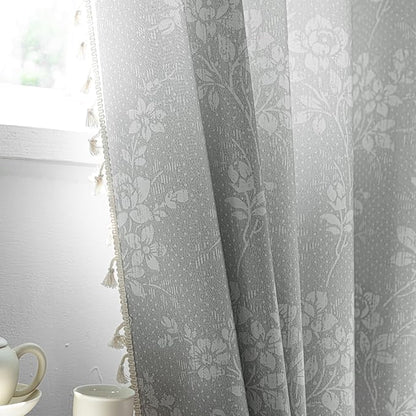 ENJOYBRIDAL Floral Curtains 96 Inches Long Grey Light Filtering Drapes Rod - Image 5