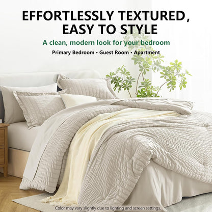 himeet queen comforter set, 7-piece seersucker bed in, front angle view