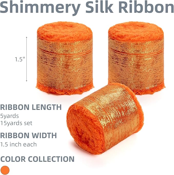 Orange Silk Chiffon Ribbon, Terracotta Frayed Shimmery Silk Ribbon - Image 2