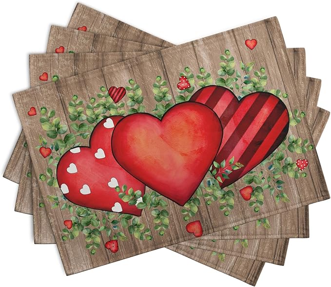 Valentines Day Wooden Plank Placemats Set of 4, 12x18 Inch Valentine Eucalyptus - Image 2
