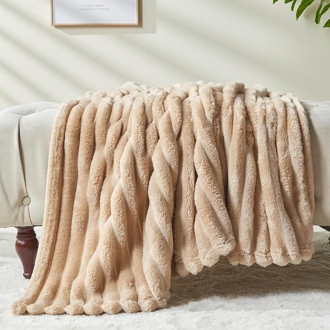NEWCOSPLAY Super Soft Twin Blanket Brown Premium Silky Flannel Fleece 3D Ribbed - Image 6
